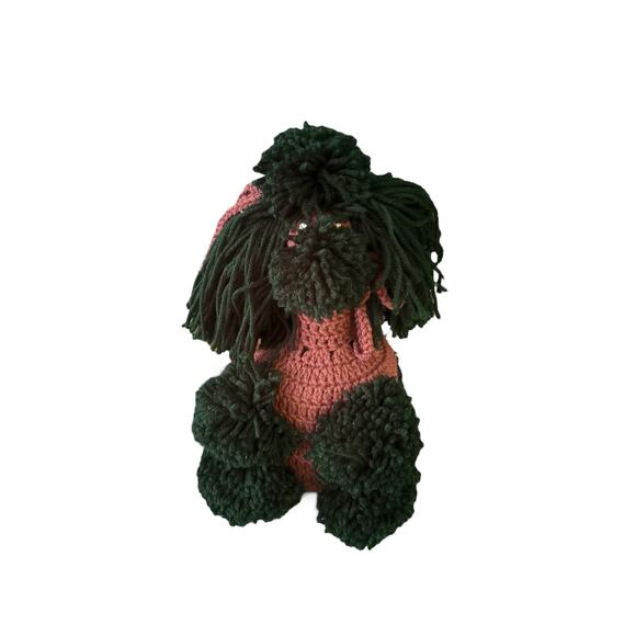 Vintage Crocheted Green and Dusty Pink Poodle Toilet Paper Cover Retro - Picture 1 of 6